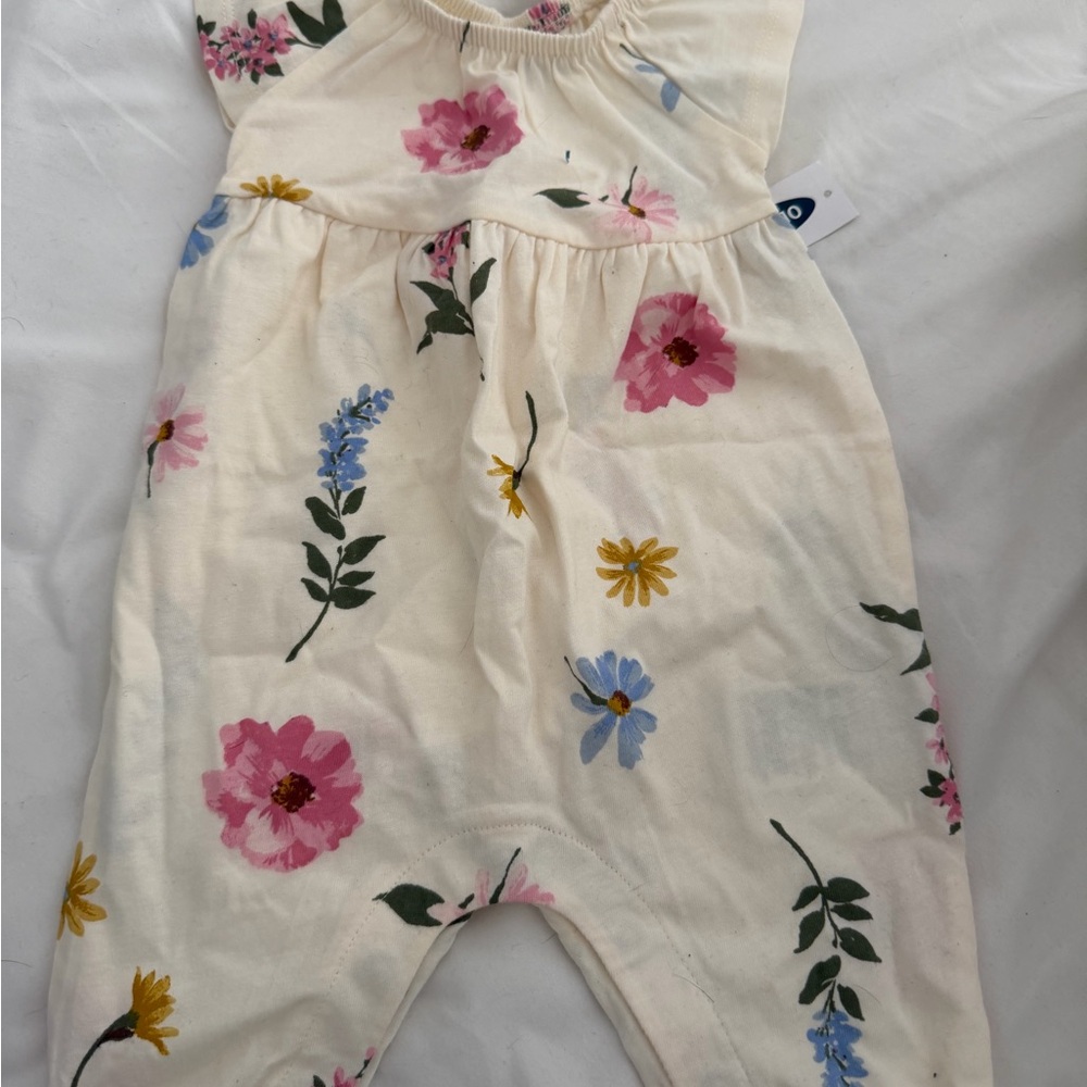 Old Navy Cream Floral One-Piece Bodysuit with Pink, Blue, Yellow Flowers
